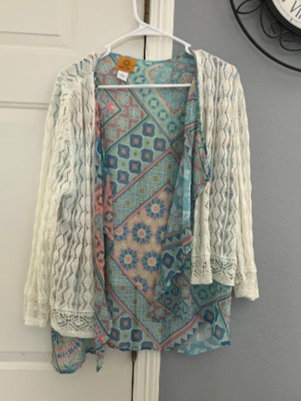 Ruby Road size Large Open Front Colorful Cardigan